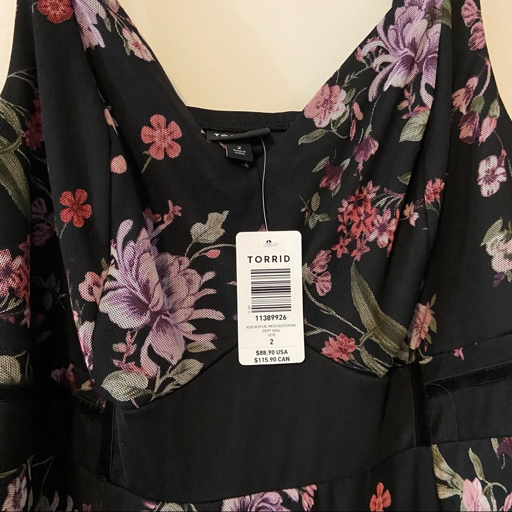 Torrid 2X Black Floral Mesh Maxi Dress NWT